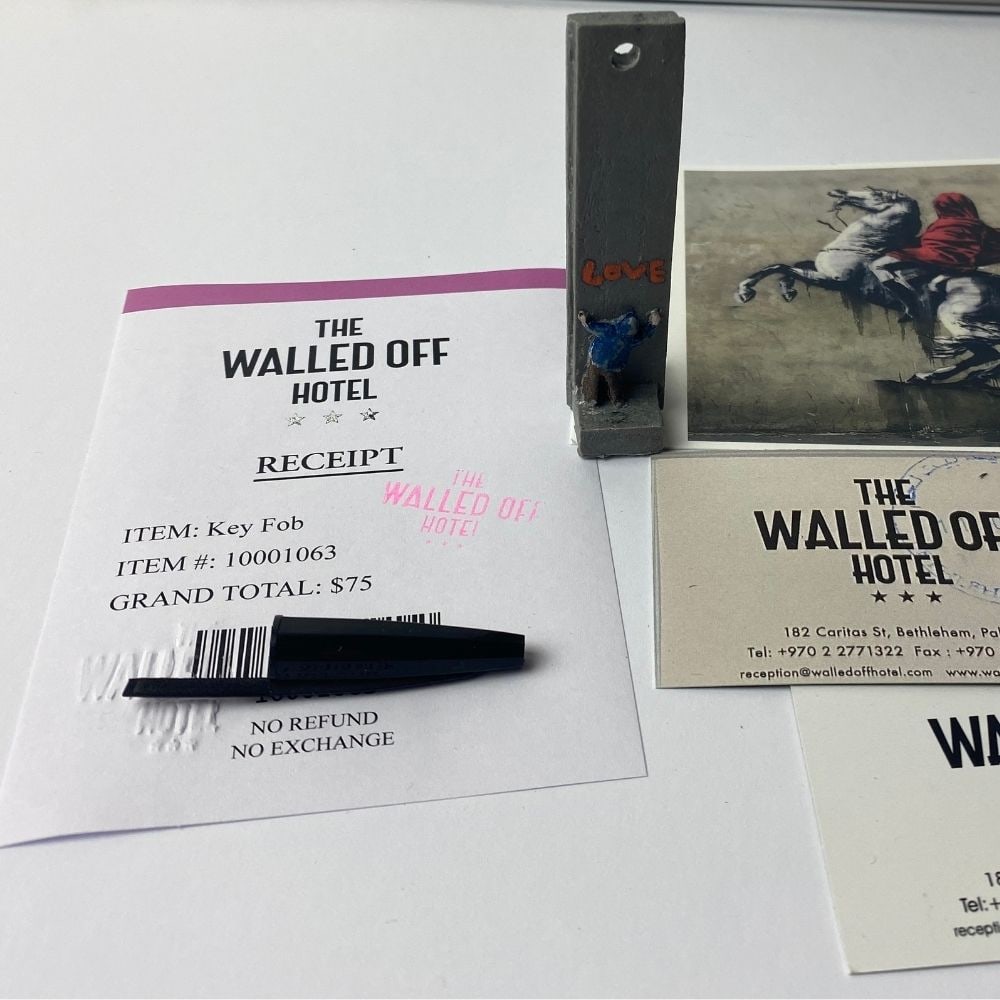 The Walled Off Hotel, Banksy, key Fob Sculpture. Original, Limited Edition, - 2