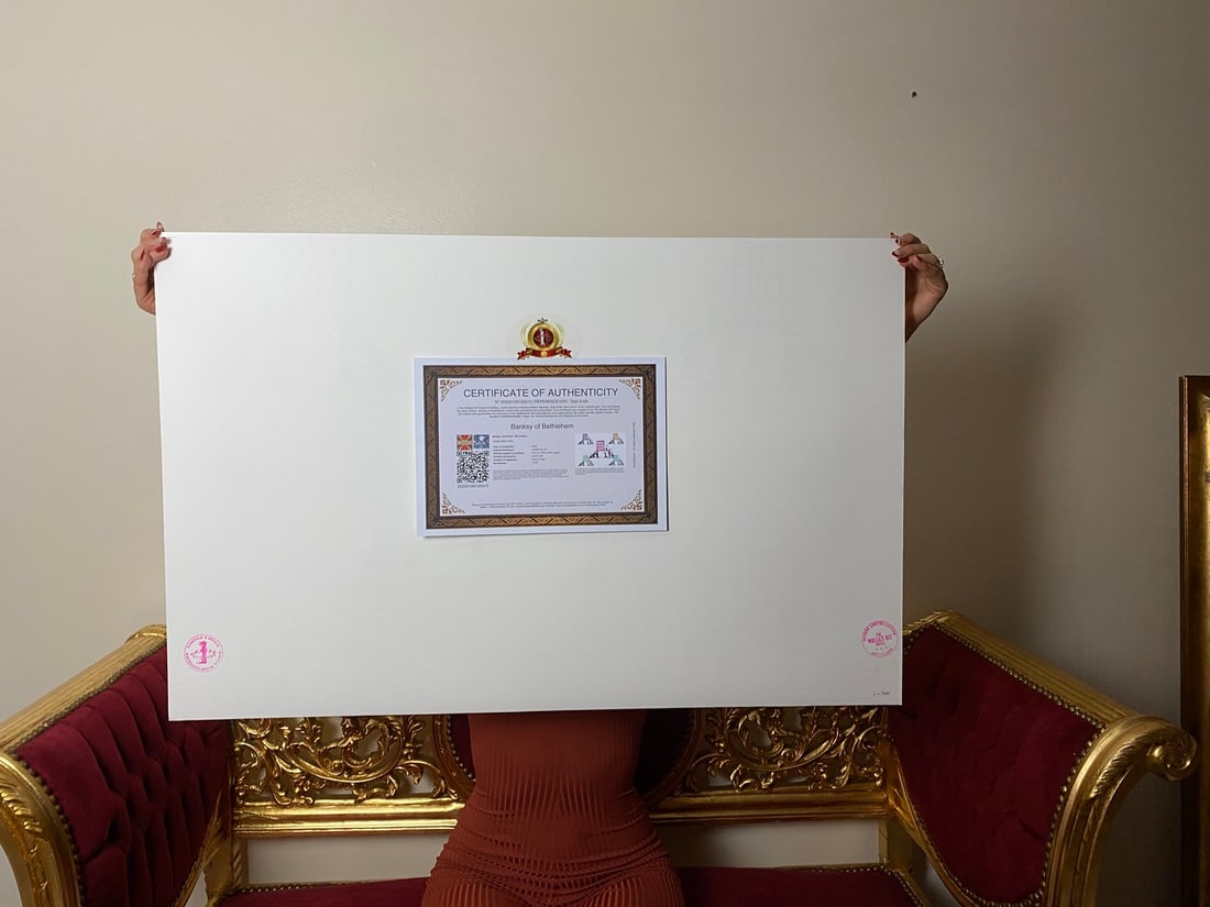 Banksy, In the manner of”, COA. Walled Off Hotel, Original, Limited Edition. Signed. Numbered. - 3