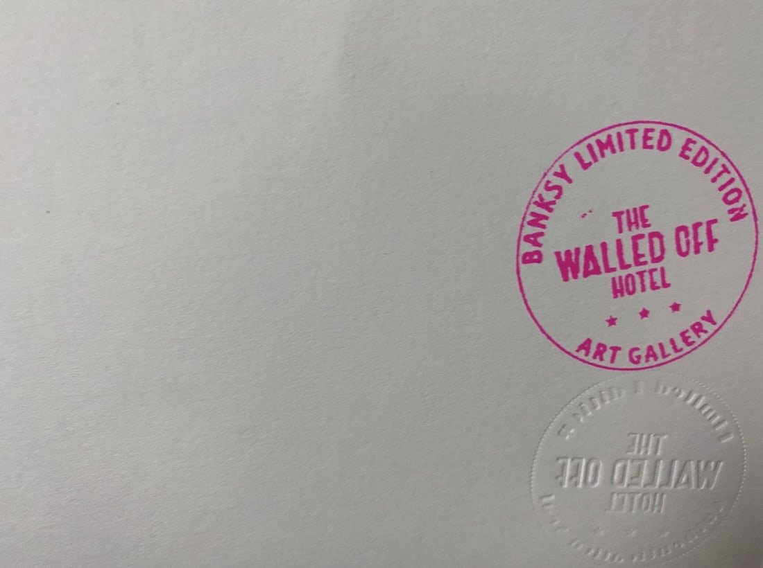 Banksy, In the manner of”, COA. Walled Off Hotel, Original, Limited Edition. Signed. Numbered. - 6