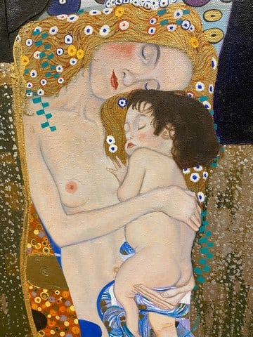 Gustav Klimt, (“In the manner of”) The Three Ages of Woman, Original Oil Painting, - 3