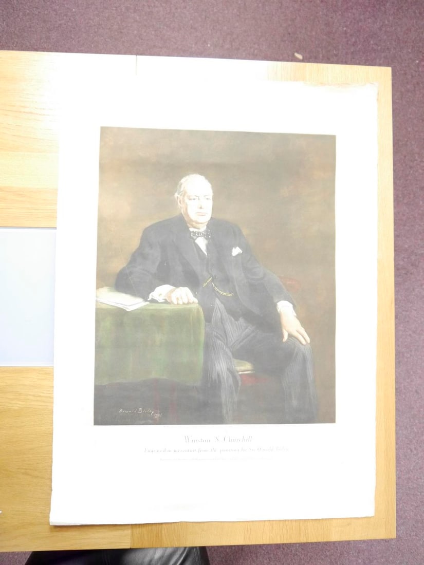 Winston Churchill- Signed in Pencil by the Engraver 'Lawrence Josset': Large Vintage Winston Churchill Engraved Mezzotint Portrait After the Painting by Sir Oswald Birley Signed in Pencil by the Engraver 'Lawrence Josset' Published by 'The Times Publishing Company'
