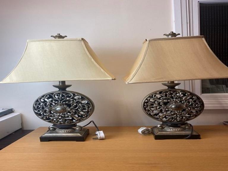 Brand Nee Uttermost Large, pair of Table Lamp Pierced MCM Style Floating Footed Mesa (1 of 9)