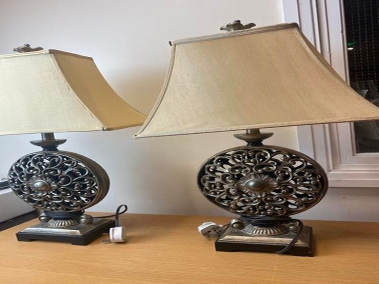 Brand Nee Uttermost Large, pair of Table Lamp Pierced MCM Style Floating Footed Mesa - 2