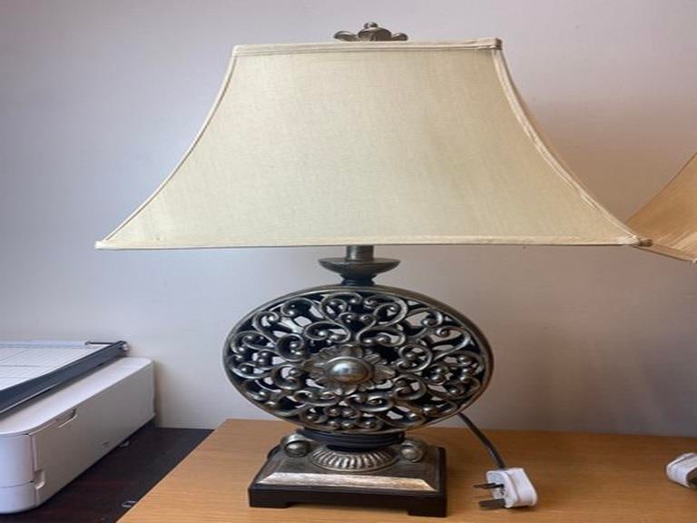 Brand Nee Uttermost Large, pair of Table Lamp Pierced MCM Style Floating Footed Mesa - 3