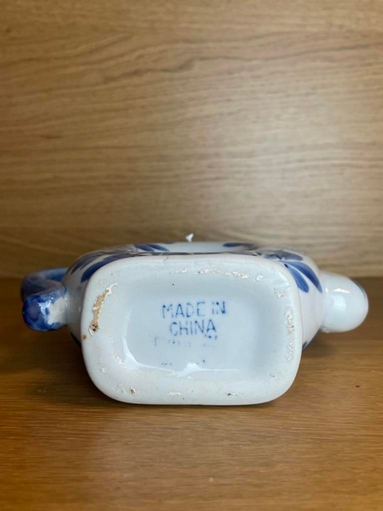 Vintage Chinese hand painted Porcelain Blue and White Teapot/Pitcher Donut Shape - 3