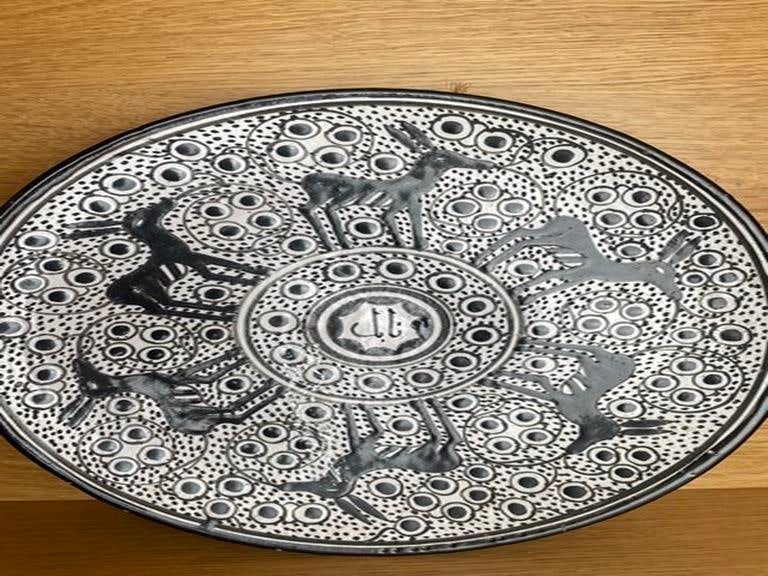 Folk Art Hand Painted Pottery Wall Plate with Deer Made in Mexico - 2