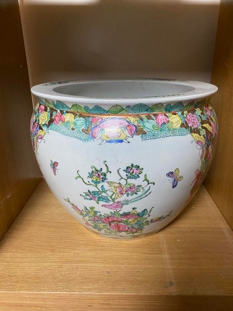 Oriental Chinese Fish Bowl / Planter Plant Pot Butterflies Decoration Green: Oriental Chinese Fish Bowl / Planter Plant Pot Butterflies Decoration Green