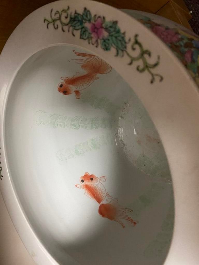 Oriental Chinese Fish Bowl / Planter Plant Pot Butterflies Decoration Green - 5