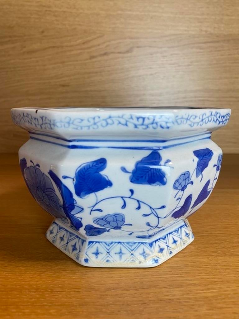 Vintage Porcelain Planter, Antique Conservatory Indoor Planter, Blue & White Ceramic Plant Pot, Gard - 2