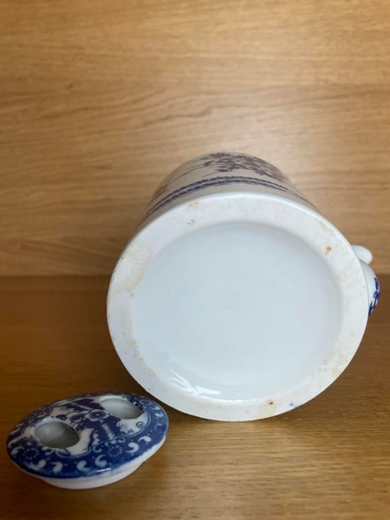 Vintage 20th C. Mid-Century Blue White Porcelain Teapot Wicker Bamboo Japan - 4