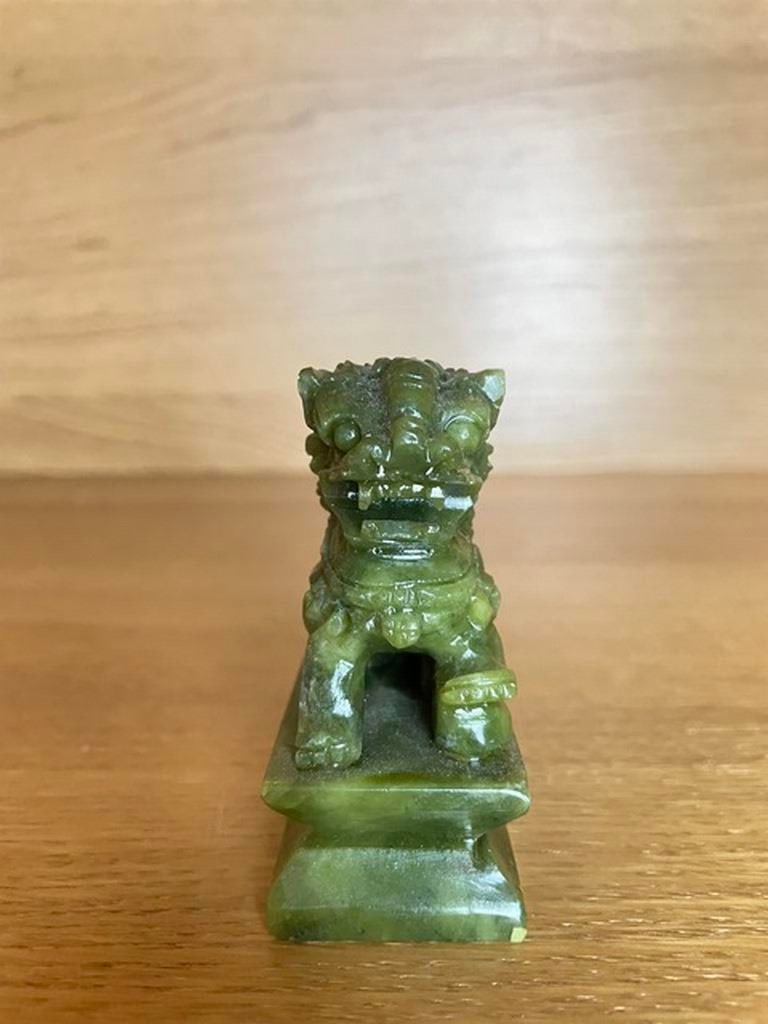 Vintage Rare Chinese Genuine Natural Green Jade Hand Carved Lion Statue (1 of 4)
