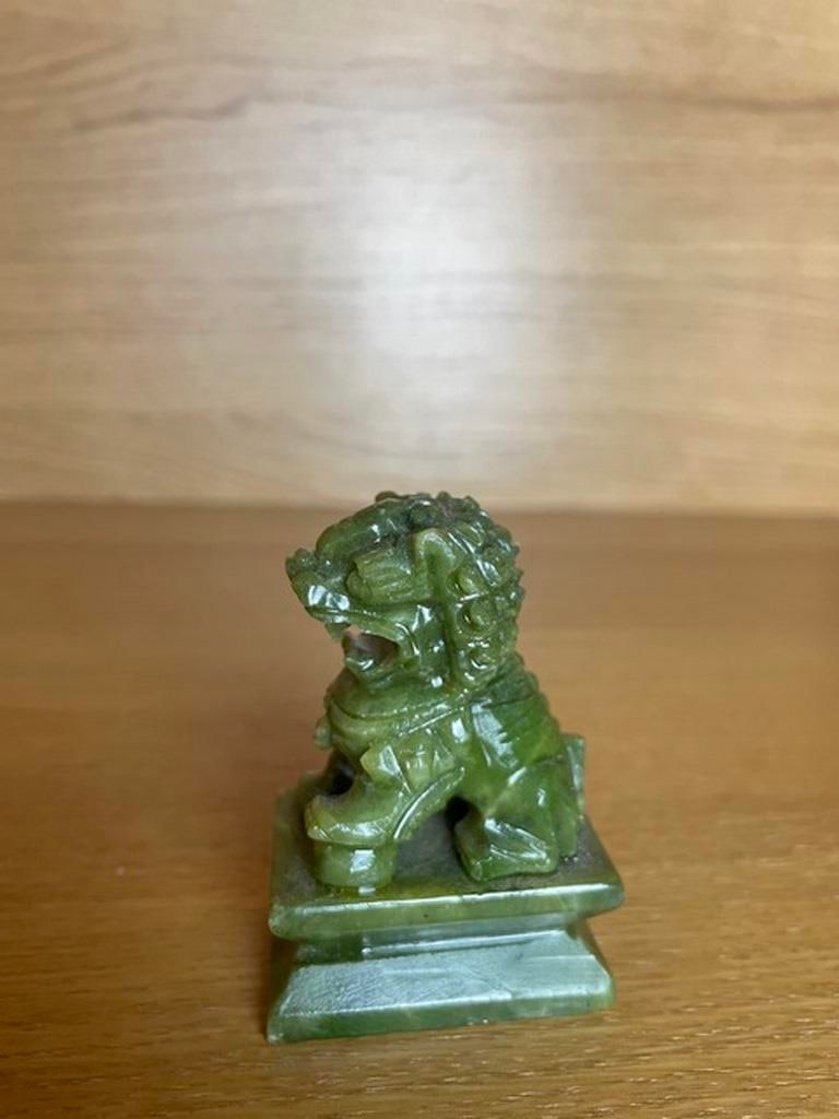 Vintage Rare Chinese Genuine Natural Green Jade Hand Carved Lion Statue - 2
