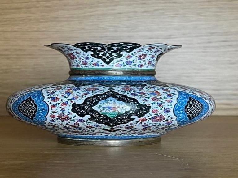 Vintage Persian Hand Painted Enameled On Copper Chalice Cup Captivating Design (1 of 5)