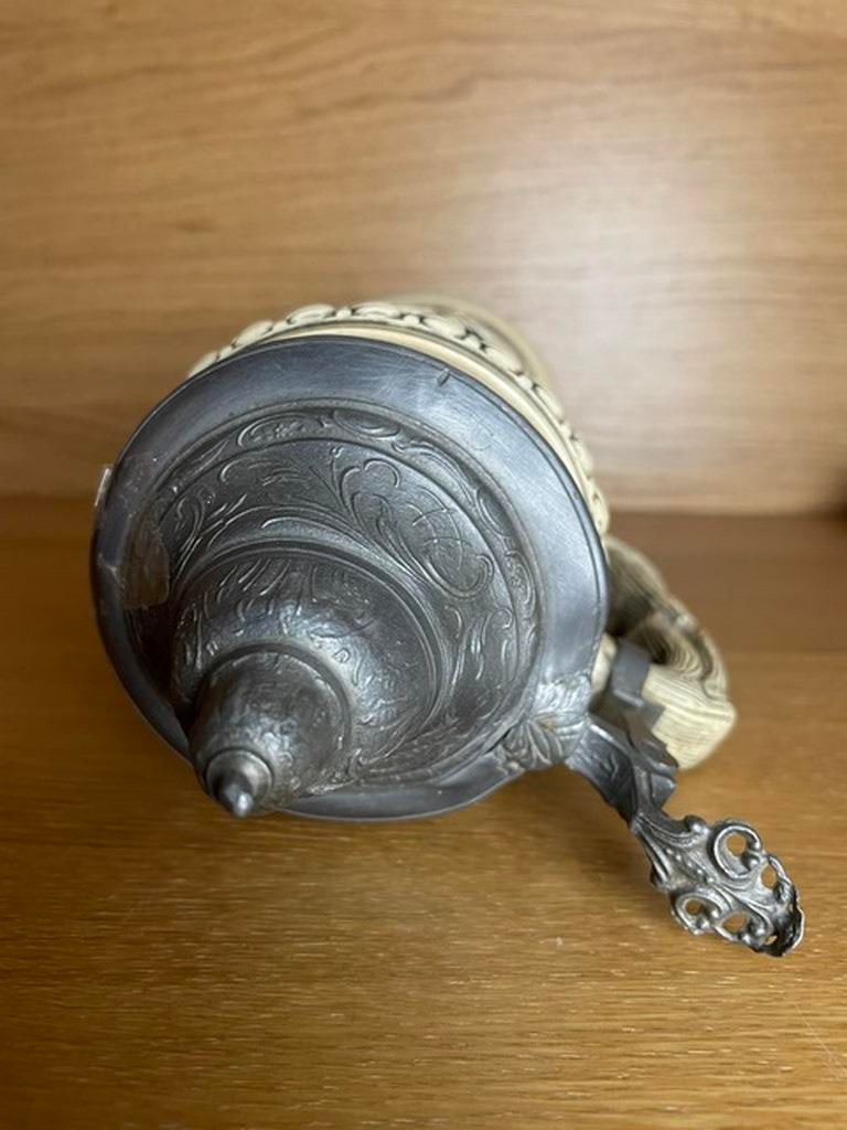 Antique c. 1900 Gertz 1816 German Stein 2L """"Tiroler Leben"""" Pouring Vessel w/ Lid (French Zone) - 4