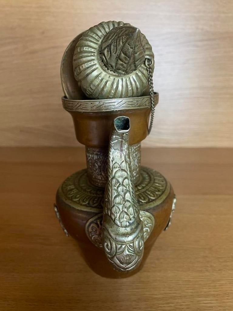 vintageTibetan Copper/brass mixed metals Dragon Lidded Coffee/Teapot 9 inches - 2