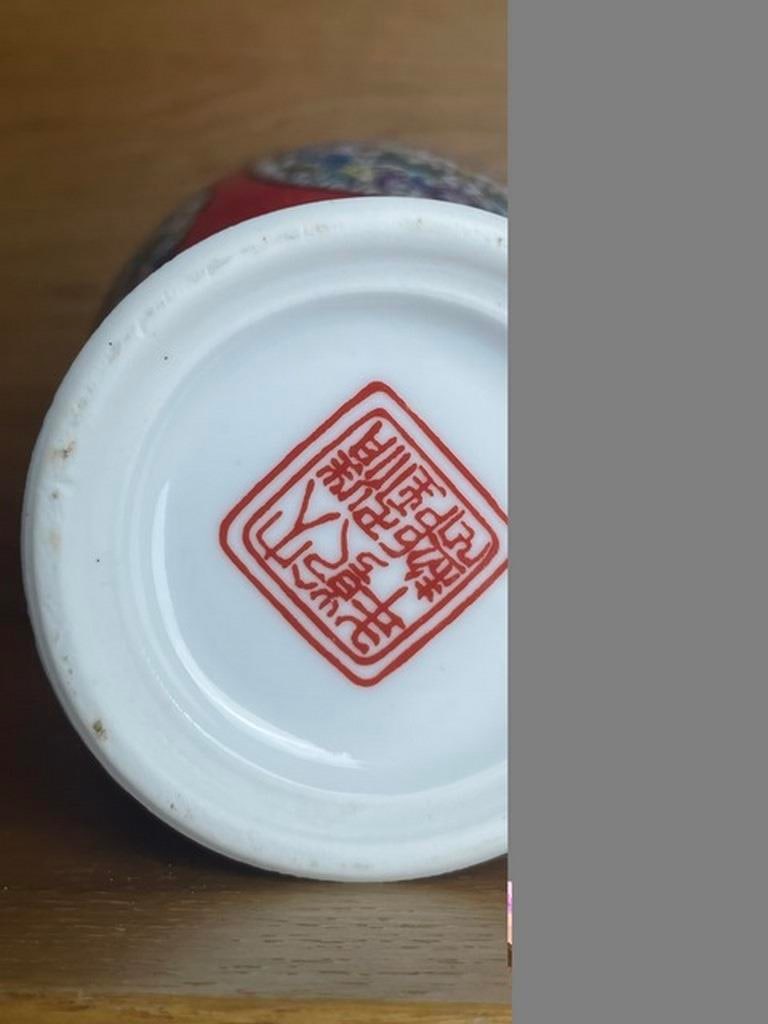 Chinese Qing Qianlong Red Enamel Porcelain Flowers Pattern Vase - 5