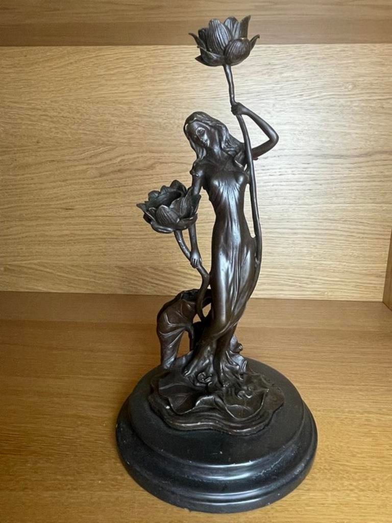 Vintage Bronze Garanti Paris J.B Deposee Lady Candlestick Art Nouveau Style (1 of 5)