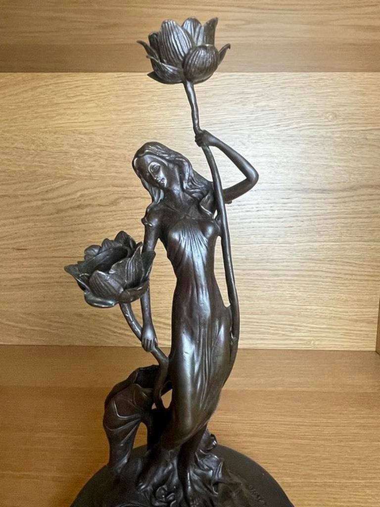 Vintage Bronze Garanti Paris J.B Deposee Lady Candlestick Art Nouveau Style - 2