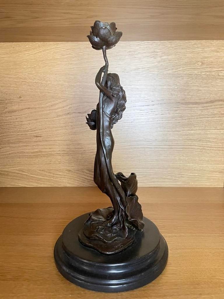 Vintage Bronze Garanti Paris J.B Deposee Lady Candlestick Art Nouveau Style - 3