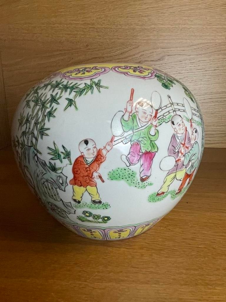Antique Chinese Porcelain--children playing Rose Jar - 2