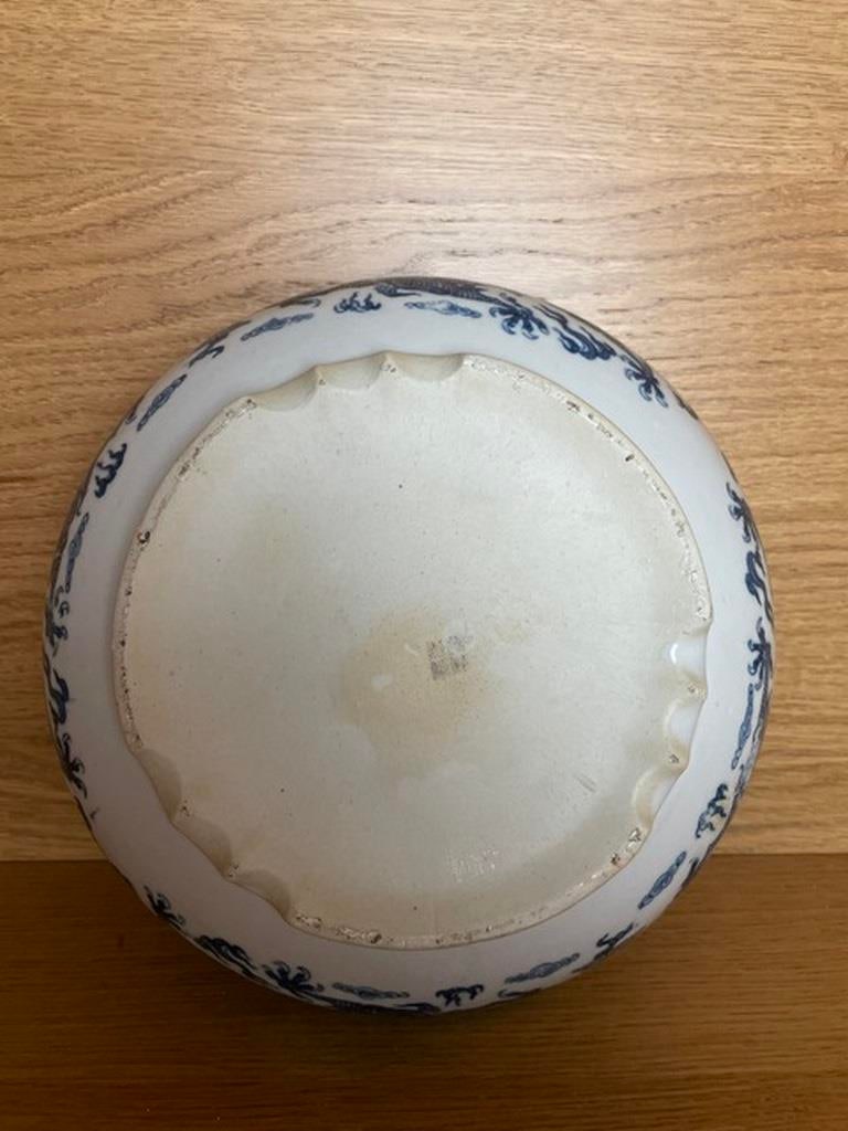Antique Chinese Signed Pottery Blue and White Dragon - 4