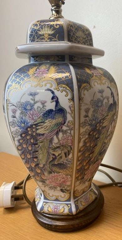 Colorful Porcelain Ginger Jar Chinoiserie Peacock Lamp 25 - 3