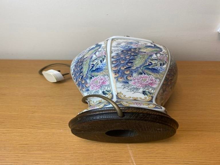 Colorful Porcelain Ginger Jar Chinoiserie Peacock Lamp 25 - 5