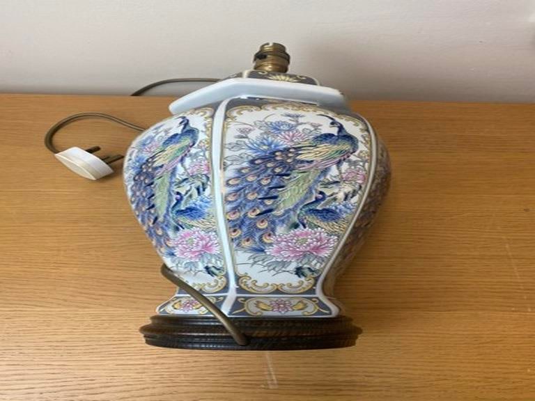 Colorful Porcelain Ginger Jar Chinoiserie Peacock Lamp 25 - 6