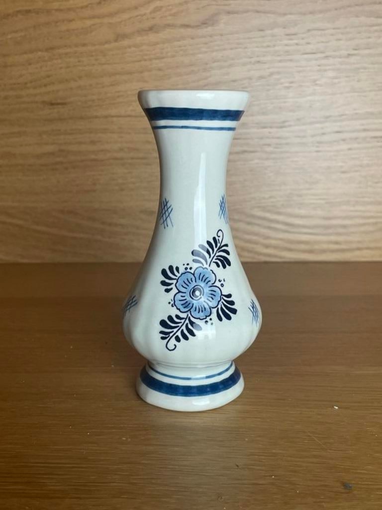 Vintage Hand Painted Delft Blue Ceramic Dutch Vase by TS - 2