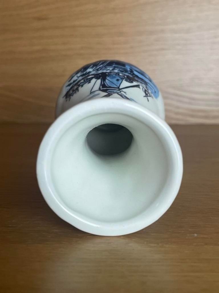 Vintage Hand Painted Delft Blue Ceramic Dutch Vase by TS - 3