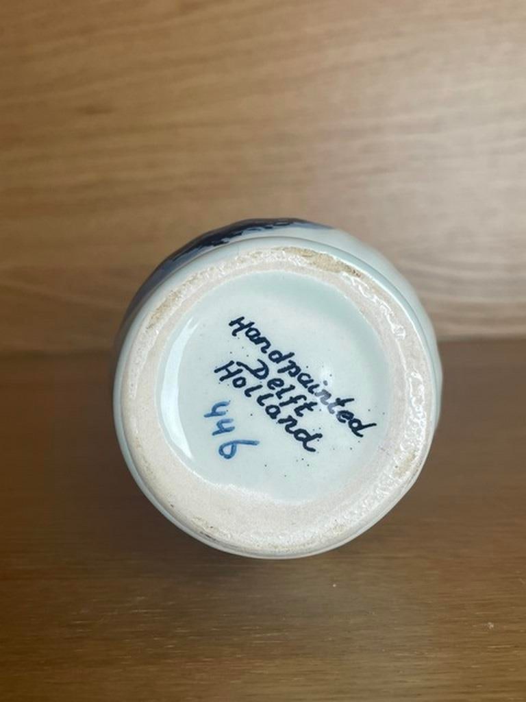 Vintage Hand Painted Delft Blue Ceramic Dutch Vase by TS - 4