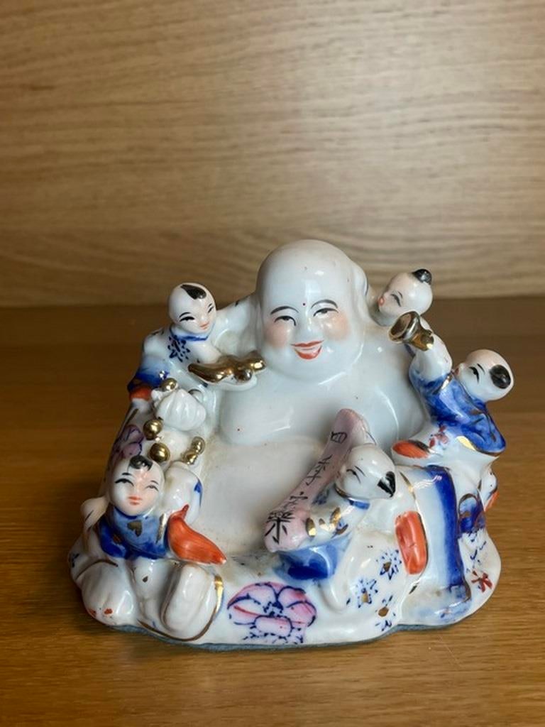 Vintage Chinese porcelain laughing Buddha with children statue (1 of 4)