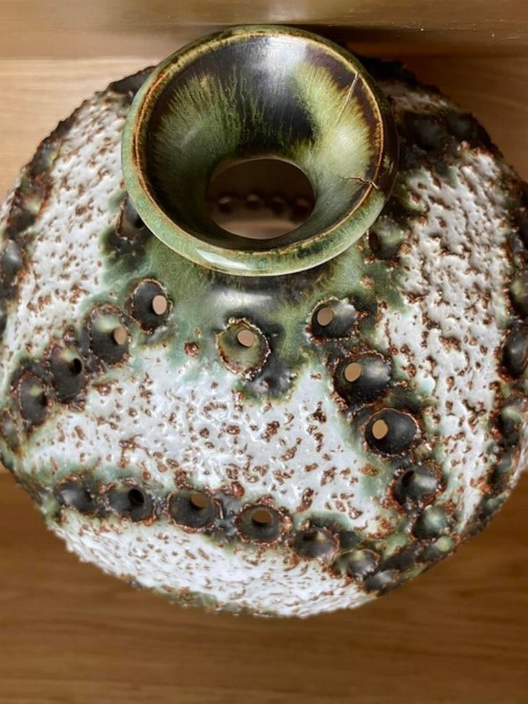 Mid century modern Kingo Keramik Danish design stone ware ceramic ceiling lamp with organic shaped p - 3