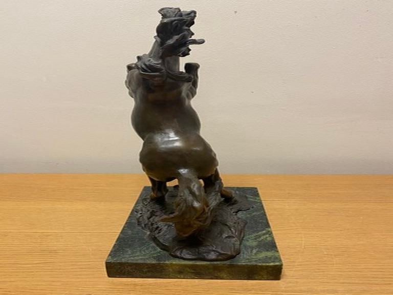 Signed Original Majestic Horse Rears on his Legs Bronze Sculpture Marble Figure - 4