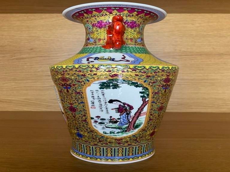 Oriental twin vases.Twin glazed vases in oriental style good for home decorating, gift, souvenir. - 4