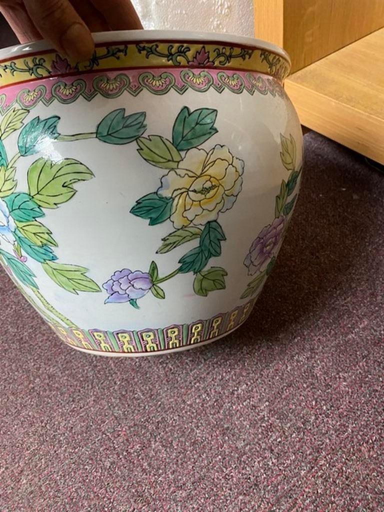 X-Large Vintage Chinese Famille Qing Dynasty Porcelain Fish Bowl Planter - 2