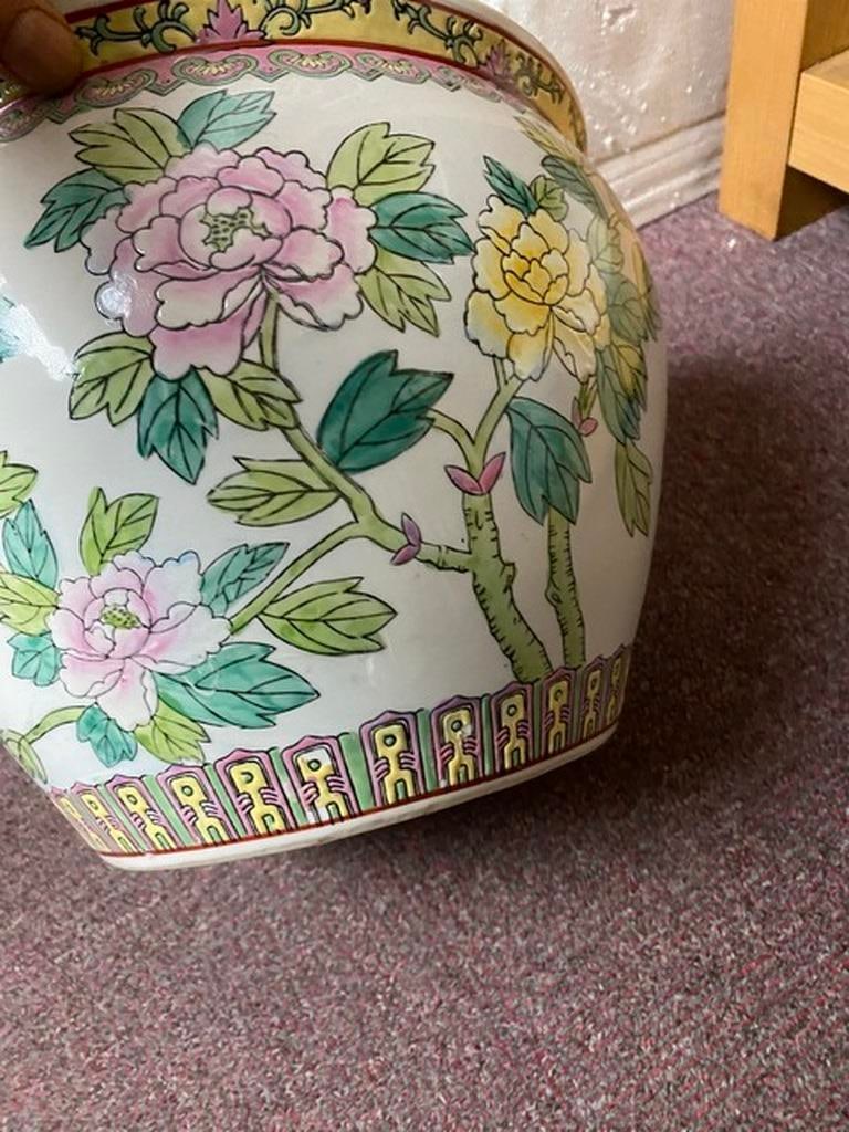 X-Large Vintage Chinese Famille Qing Dynasty Porcelain Fish Bowl Planter - 4