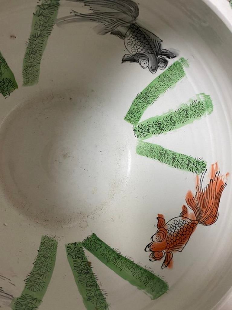 X-Large Vintage Chinese Famille Qing Dynasty Porcelain Fish Bowl Planter - 8