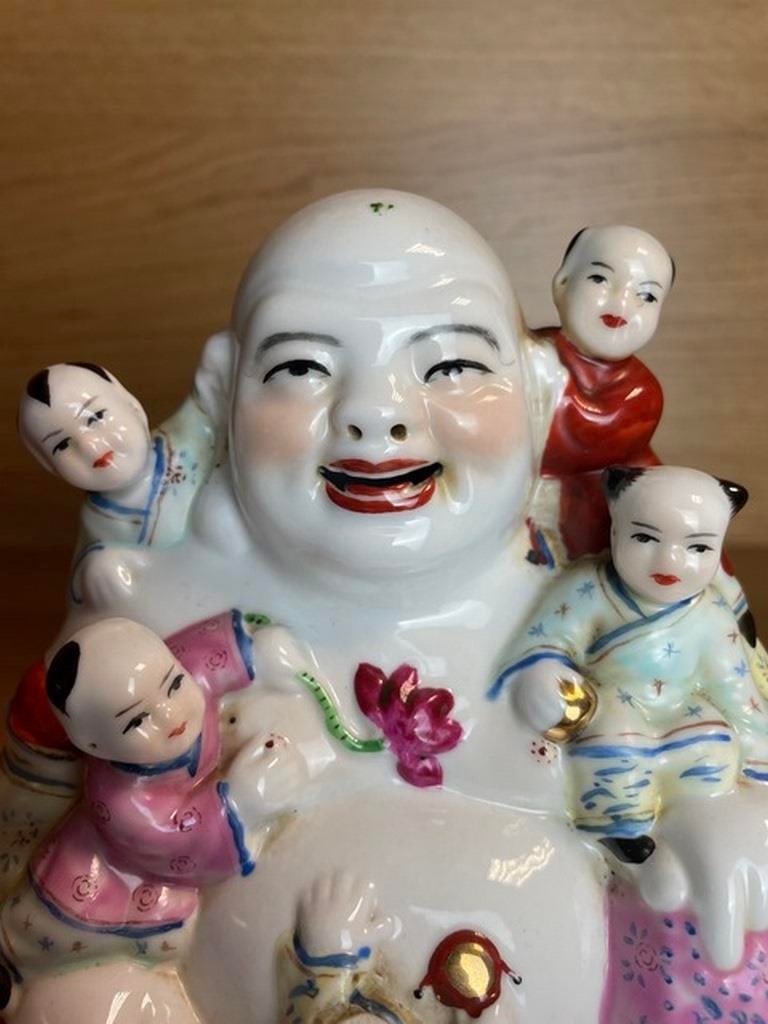 Vintage Chinese Famille Rose Laughing Buddha Statue, Hand painted, unique Asian Home Decor, Good For - 2