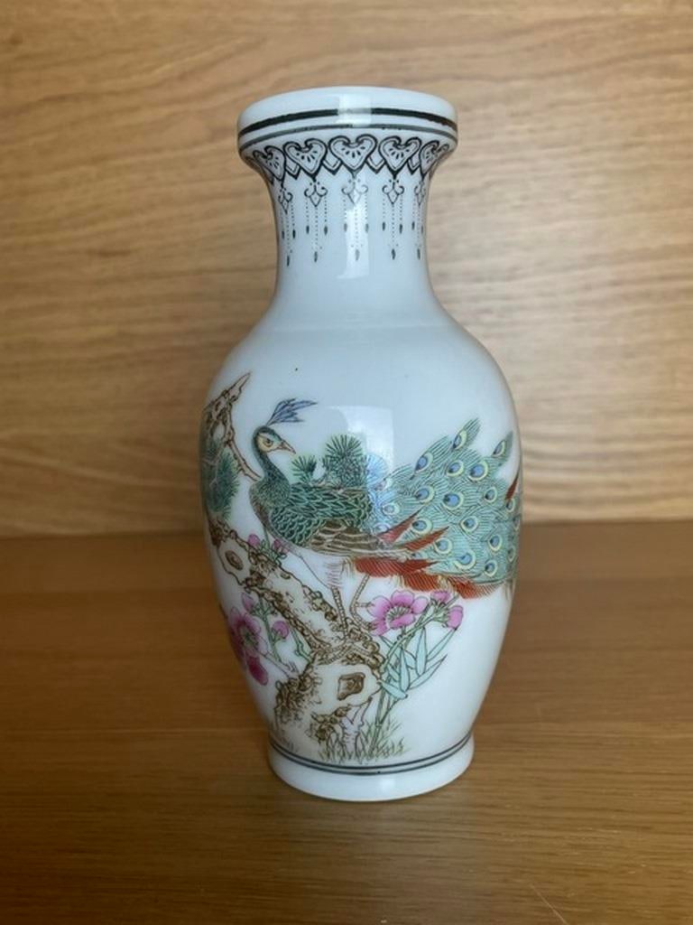 Chinese Porcelain Zhongguo Jingdezhen Zhi Vase Peacock Flowers & Poem Decoration (1 of 4)