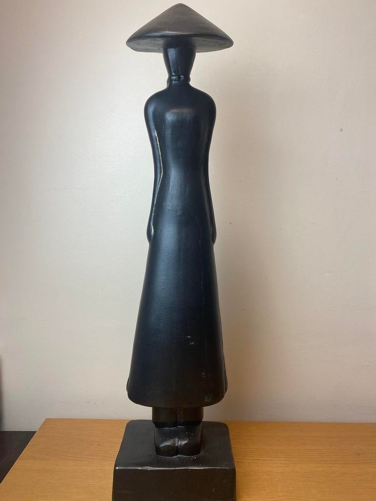 Vintage Hand Carved Wooden Asian Vietnamese Woman Sculpture Figurine (1 of 9)