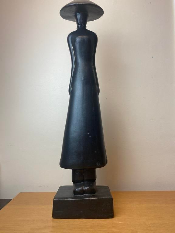 Vintage Hand Carved Wooden Asian Vietnamese Woman Sculpture Figurine - 2