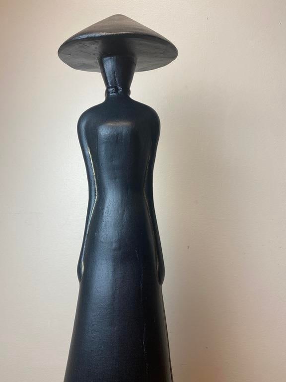 Vintage Hand Carved Wooden Asian Vietnamese Woman Sculpture Figurine - 3