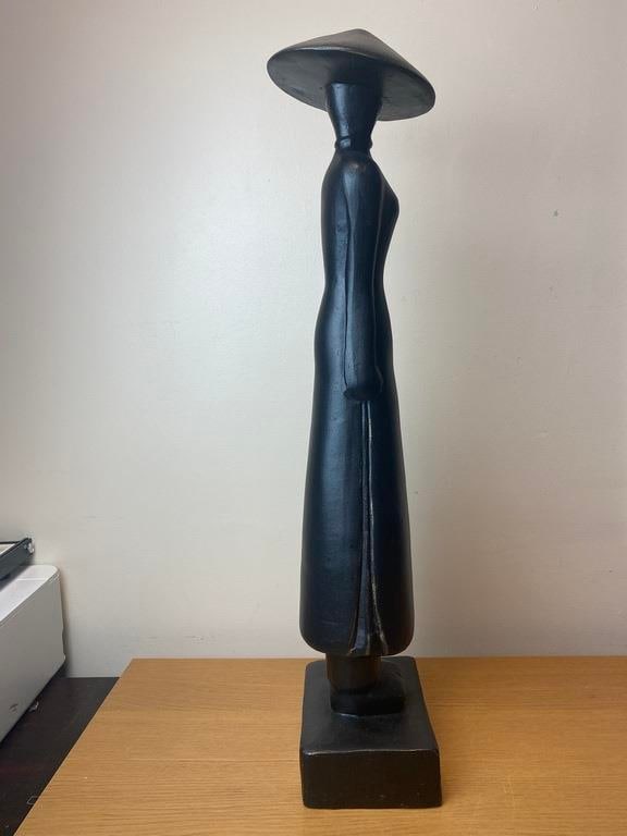 Vintage Hand Carved Wooden Asian Vietnamese Woman Sculpture Figurine - 7