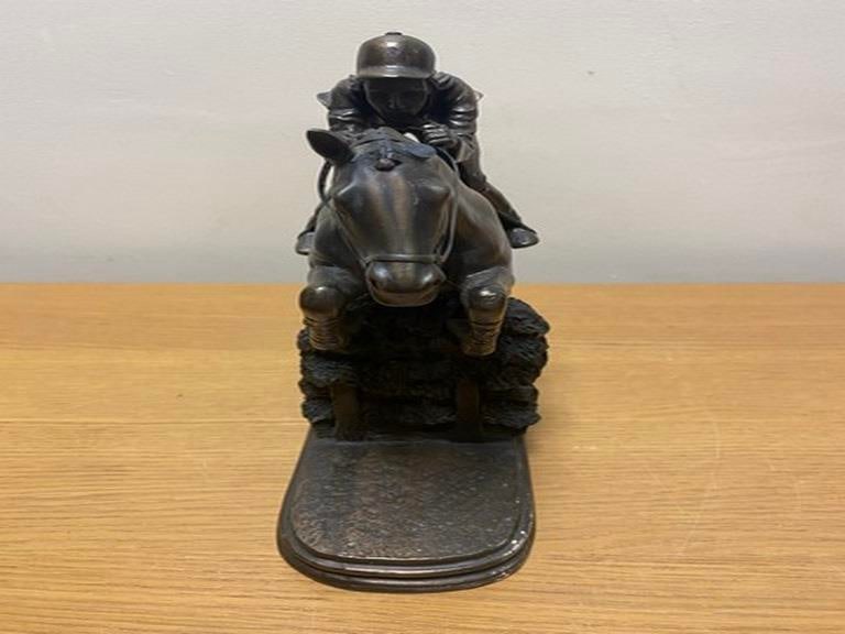 Cold Cast Bronze Sculpture, Jumping Horse and Rider - 2