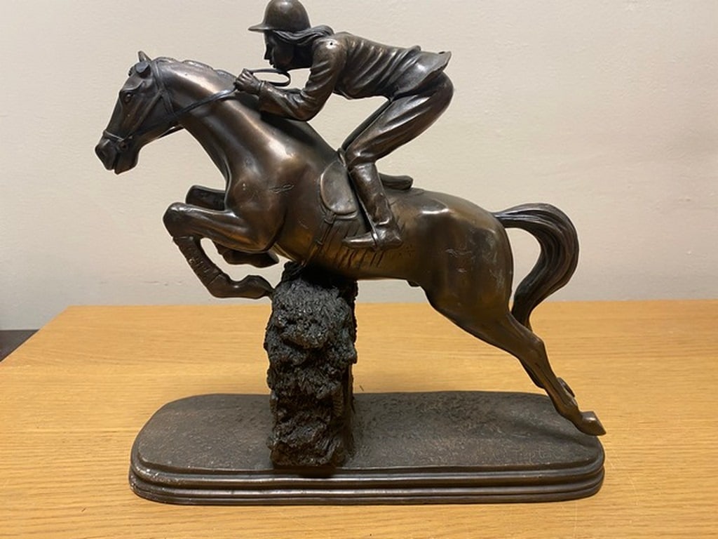 Cold Cast Bronze Sculpture, Jumping Horse and Rider - 3