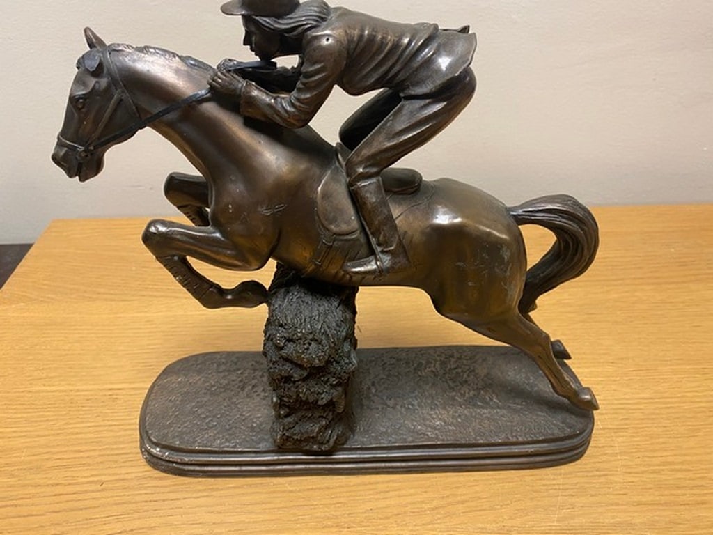 Cold Cast Bronze Sculpture, Jumping Horse and Rider - 4