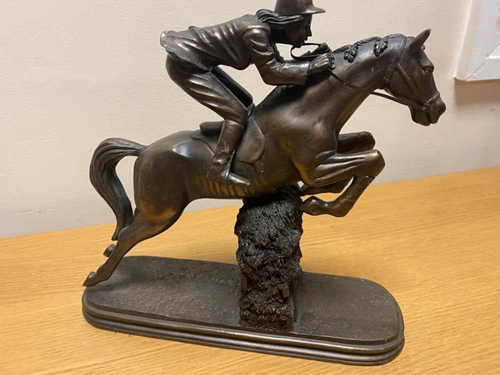 Cold Cast Bronze Sculpture, Jumping Horse and Rider - 7