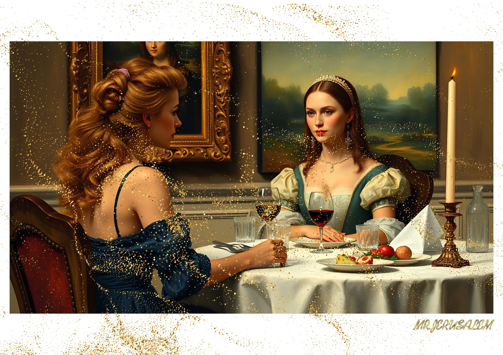"Mr.Jerusalem, "Celine Dion having dinner with Mona Lisa-D2" "Original, A2 Poster print, stamp (1 of 2)