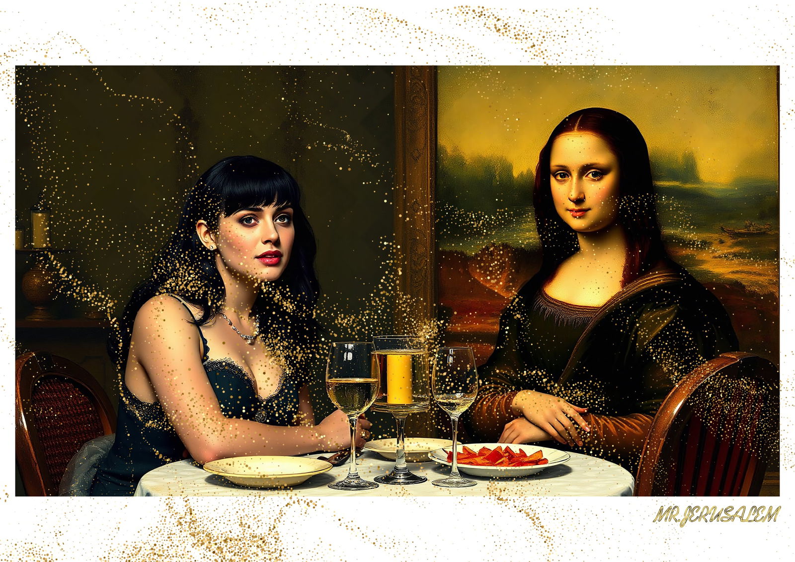 "Mr.Jerusalem, "Katy Perry having dinner with Mona Lisa-D2" "Original, A2 Poster print, stampe (1 of 2)